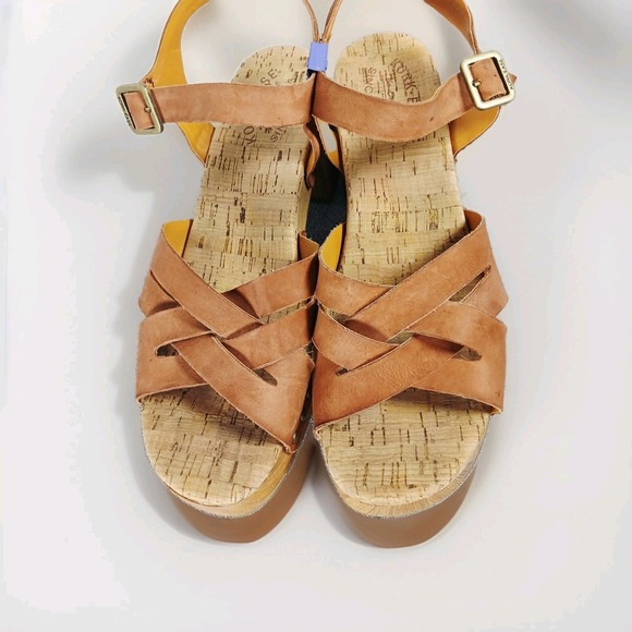 Womens Kork-Ease Tia Brown Leather Platform Block Heel Sandals Sz 10 Chunky Boho - Picture 3 of 14